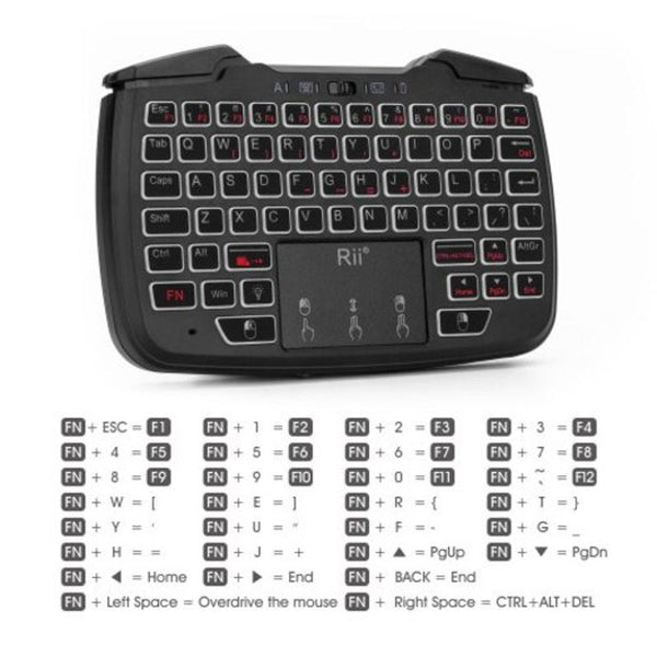 Rii Rk707 Mini Wireless Game Controller Mouse Keyboard Combo Black