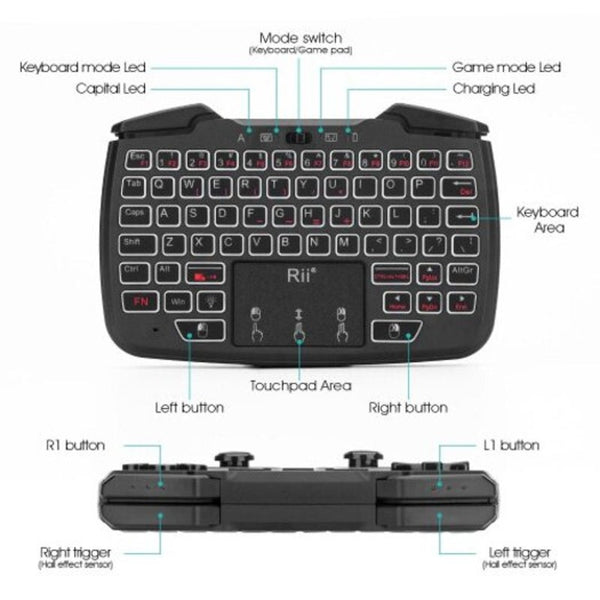 Rii Rk707 Mini Wireless Game Controller Mouse Keyboard Combo Black Keyboard & Mouse Bundles