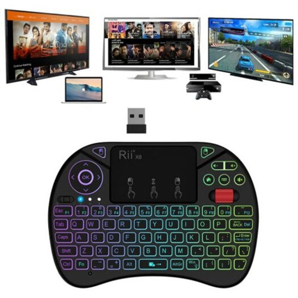 Rii X8 Led Backlit Wireless 2.4Ghz Keyboard With Touchpad Mouse Combo Black