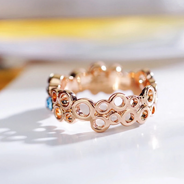 Veile Studios Charm Gold Plated Colorful Crystal Diamond Fashion Ring Rings