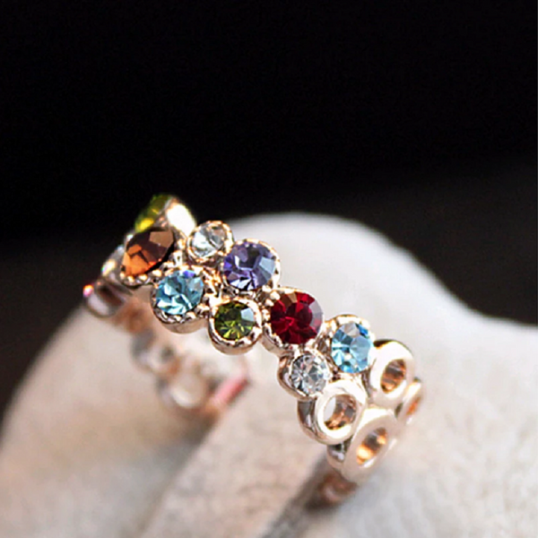 Veile Studios Charm Gold Plated Colorful Crystal Diamond Fashion Ring Rings