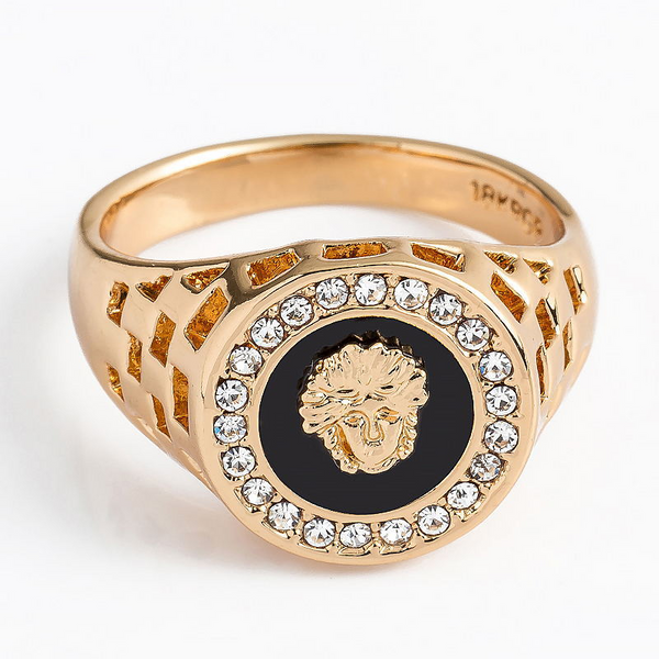 Veile Studios Hip Hop 18K Gold Plated Lion Head Rhinestone Ring Rings