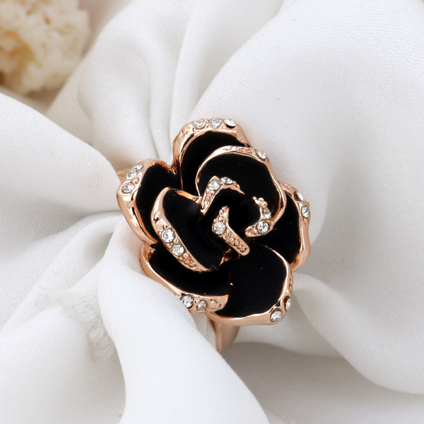 Rings Crystal Rose Plated Jewellery Black