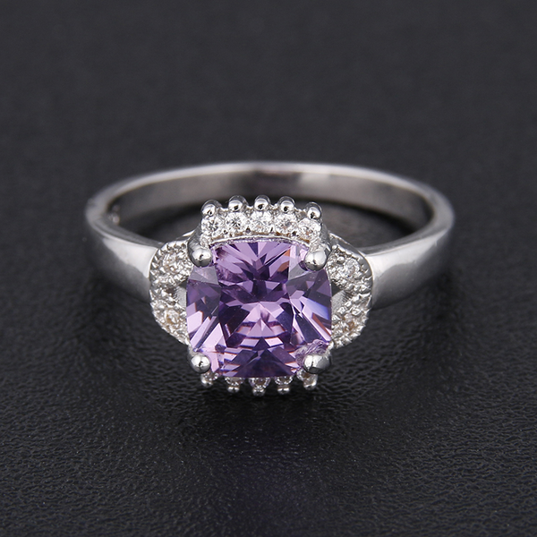 Rings Purple Zircon Silver Plated Cubic