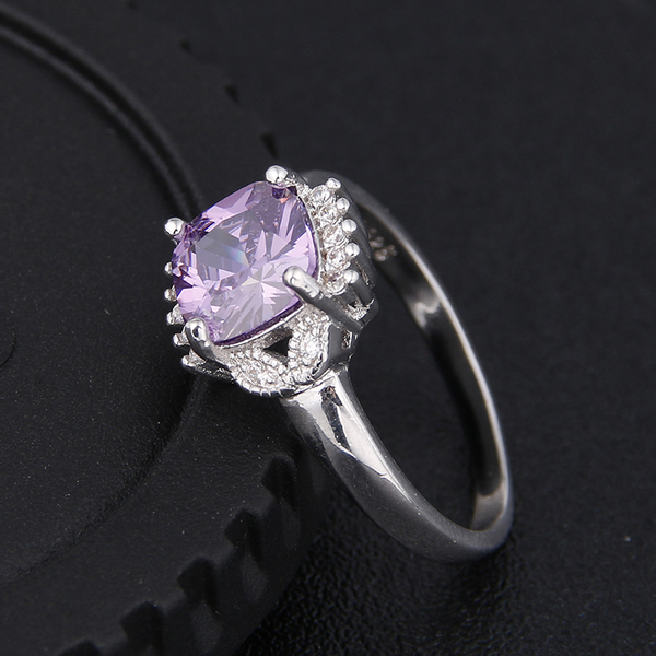 Rings Purple Zircon Silver Plated Cubic