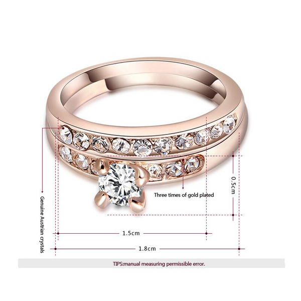 Veile Studios Gold Colour Two Ring Set Big Stone Zircon Crystal Statement Jewelry Rings