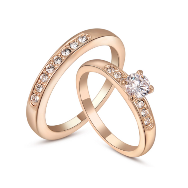 Veile Studios Gold Colour Two Ring Set Big Stone Zircon Crystal Statement Jewelry Rings