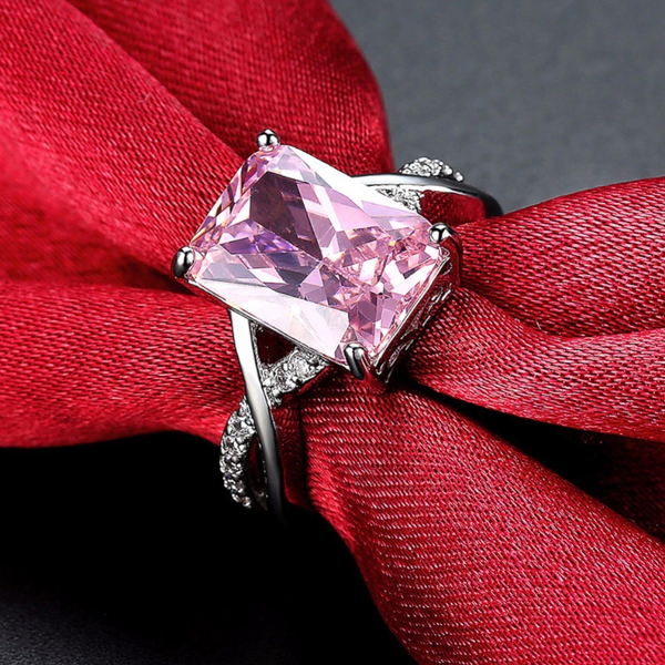 Rings White Gold Plated Pink Zircon Shiny Bling Luxurious