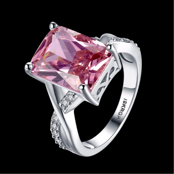 Rings White Gold Plated Pink Zircon Shiny Bling Luxurious