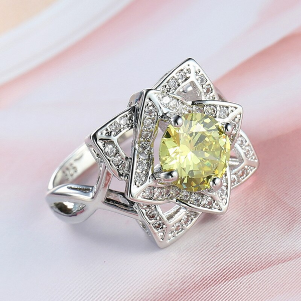 Veile Studios White Gold Plated Yellow Round Zircon Rings