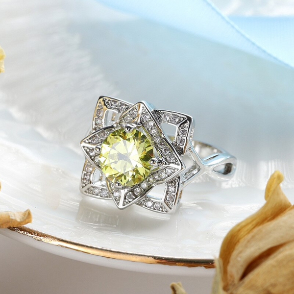 Veile Studios White Gold Plated Yellow Round Zircon Rings