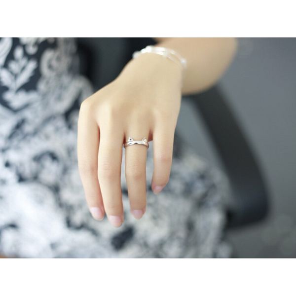 Veile Studios Women Exquisite Cat Ears Open Bracelet 925 Sterling Silver Simple Cute Design Opening Finger Rings