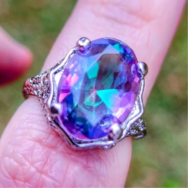 Rainbow Fire Mystic Topaz Ring Silver Fine Jewelry Gift For Women Lady Girls