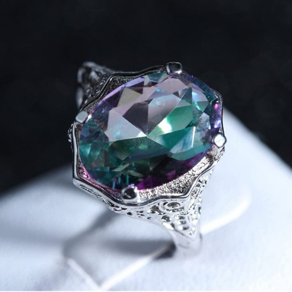 Veile Studios Rainbow Fire Mystic Topaz Ring Silver Fine Jewelry Gift For Women Lady Girls Rings