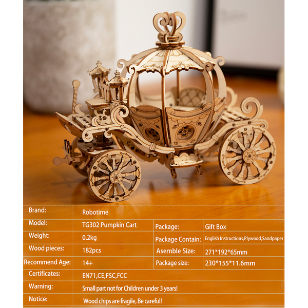 Robotime Pumpkin Cart Model 3D Wooden Puzzle Games Assembly Toys For Children Puzzles