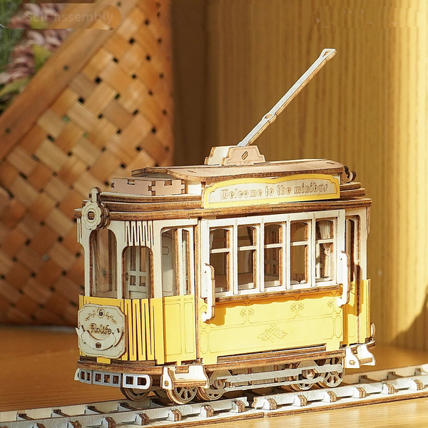 Puzzles Robotime Rolife Vintage Tramcar Model 3D Wooden Puzzle Toys For Children Kids Ad