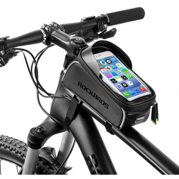 Bike Bag 017 1Bk Top Tube Portable Waterproof Bicycle Frame Touch Screen Cell Phone Holder Black Bags & Panniers