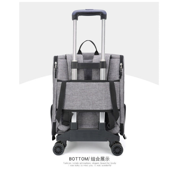 Grey 3 In 1 Pet Carrier: Rolling Backpack With Collapsible Design Pet Transport
