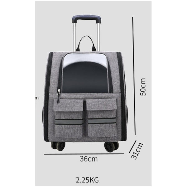 Grey 3 In 1 Pet Carrier: Rolling Backpack With Collapsible Design Pet Transport