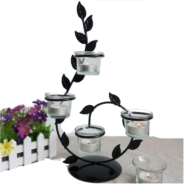 Romantic Black Iron Candle Holder With Leaves Decor Candle Holders & Accessories