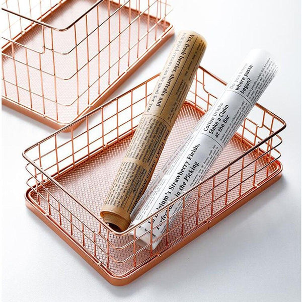 Rose Gold Iron Organizers Storage Bins & Baskets