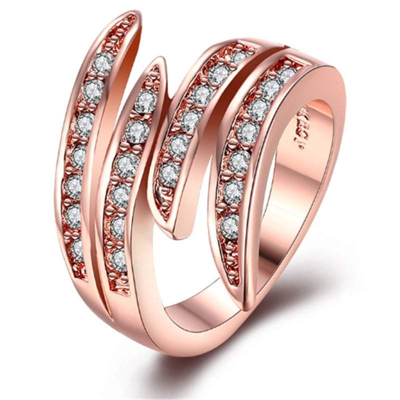 Veile Studios Rose Gold Fashion Banquet Exaggerated Lady Ring Multilayer Retro Silver Cross Zirconia Rings