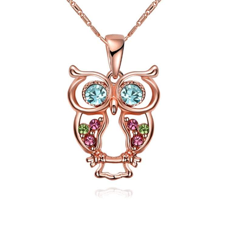 Veile Studios Necklaces Rose Gold Plated Glass And Czech Drill Owl Necklaces & Pendants