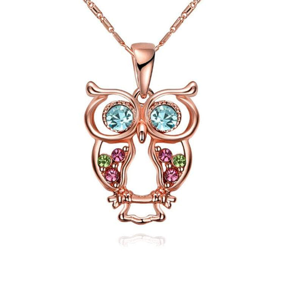 Veile Studios Necklaces Rose Gold Plated Glass And Czech Drill Owl Necklaces & Pendants