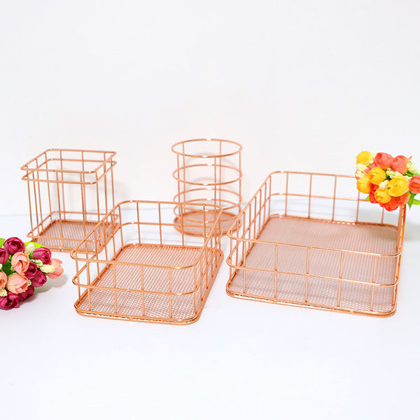 Rose Gold Iron Organizers Storage Bins & Baskets