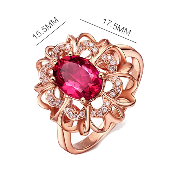 Rose Gold Plated Colourful Flower Ring With Red Stone