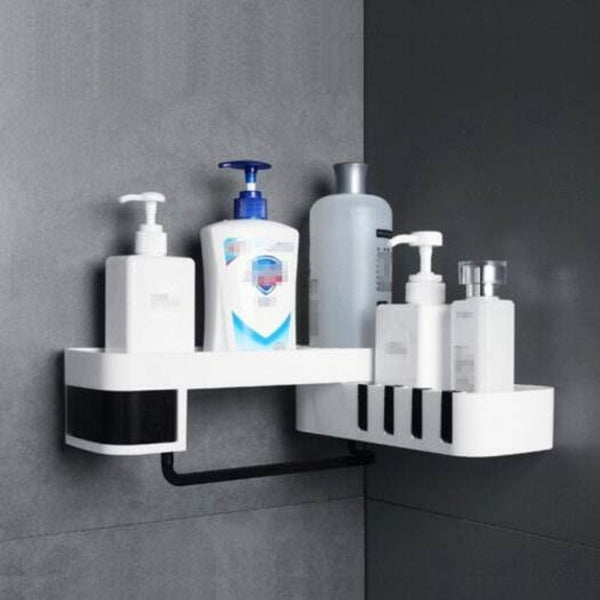 Rotating Bathroom Storage Shower Shelf Wall Hanging Rack Black Shelves