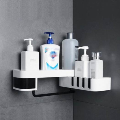 Rotating Bathroom Storage Shower Shelf Wall Hanging Rack Black Shelves