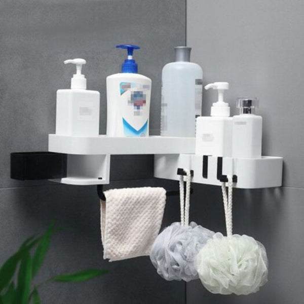 Rotating Bathroom Storage Shower Shelf Wall Hanging Rack Black Shelves