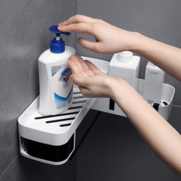 Rotating Bathroom Storage Shower Shelf Wall Hanging Rack Black Shelves