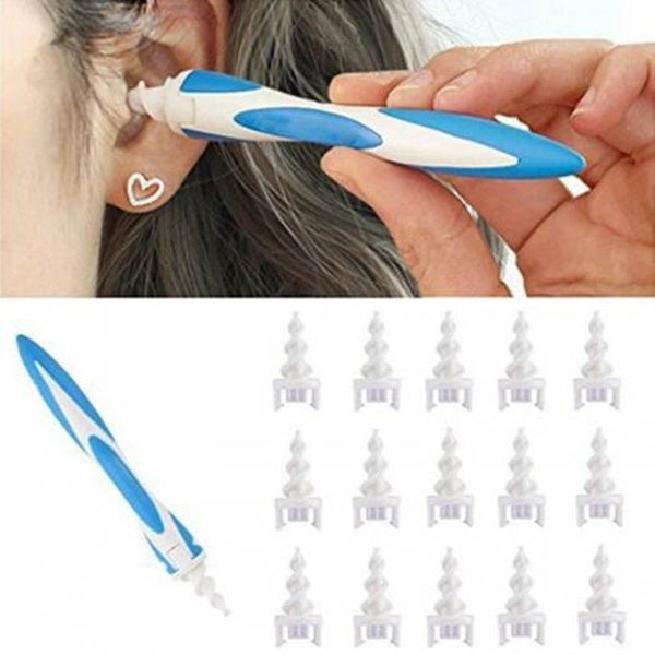 Rotating Cleaner Removal Soft Spiral Ear Handle With 16Pcs Tips White