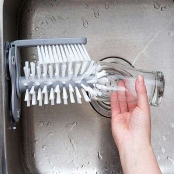 Rotating Wall Mounted Glass Cup Cleaning Brush For Kitchen Gray