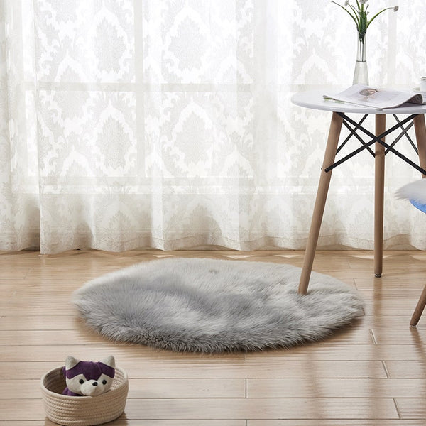 Round Artificial Wool Fur Soft Plush Rug Carpet Mat Ver 2 Rugs