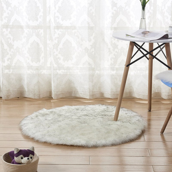 Round Artificial Wool Fur Soft Plush Rug Carpet Mat Ver 3 Rugs