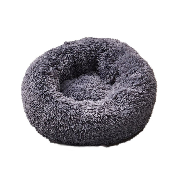 Round Shape Long Plush Pet Nest Cushion For Cat Dog Sleeping Dark Grays Diameter 50 Cm Pet Beds