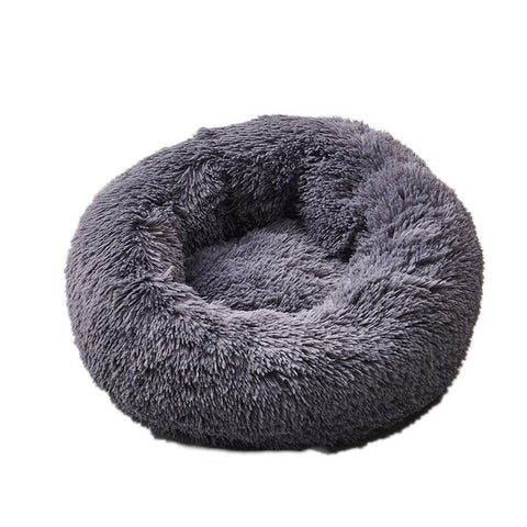 Round Shape Long Plush Pet Nest Cushion For Cat Dog Sleeping Dark Grays Diameter 50 Cm Pet Beds