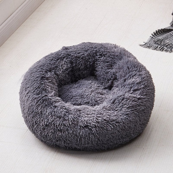 Round Shape Long Plush Pet Nest Cushion For Cat Dog Sleeping Dark Grays Diameter 50 Cm Pet Beds
