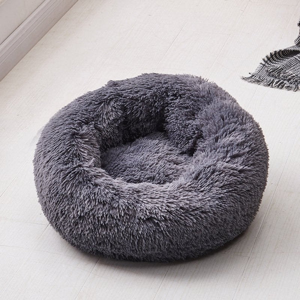 Round Shape Long Plush Pet Nest Cushion For Cat Dog Sleeping Dark Grays Diameter 50 Cm