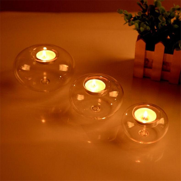 Round Glass Candle Holder For Tealight Candles Home Decor