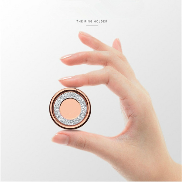 Round Glitter 360 Degree Phone Stand Holders Metal Finger Ring Rose Gold Mounts & Holders