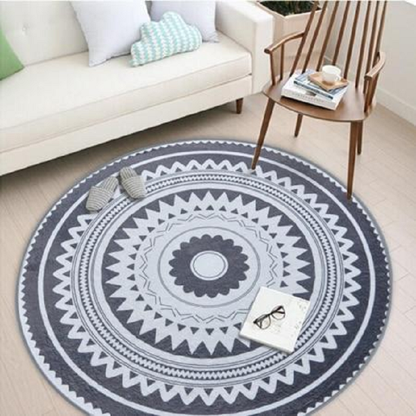 Round Modern Grey Pattern Polyester Rug Lounge Room Decor Rugs