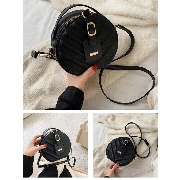 Pu Leather Shoulder Bag Small Handbag Mini Tote Vintage Round Crossbody