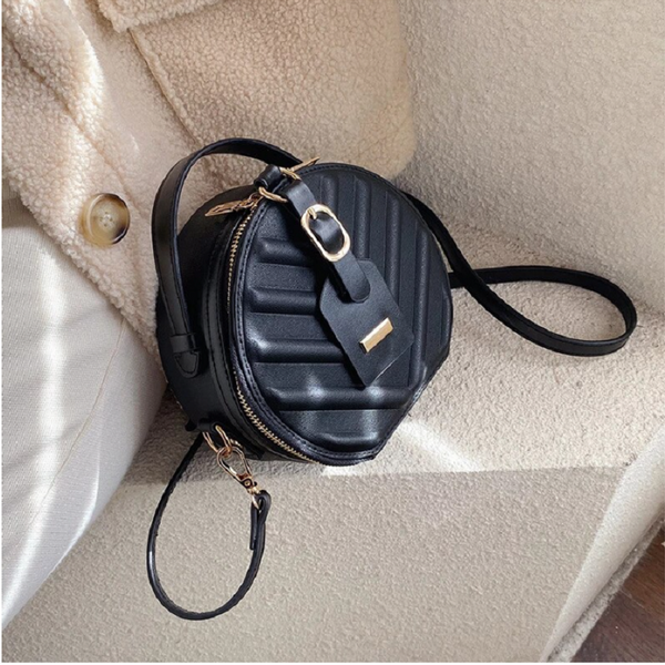Pu Leather Shoulder Bag Small Handbag Mini Tote Vintage Round Crossbody