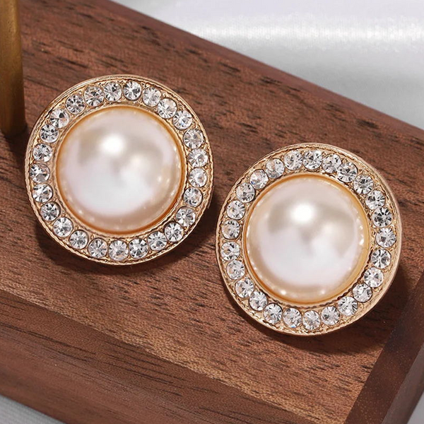 Jewelry Bridal Crystal And Simulated Pearl Button Stud Earrings