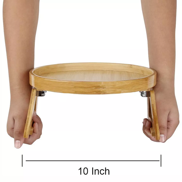 Round Wooden Couch Armrest Snack Tray