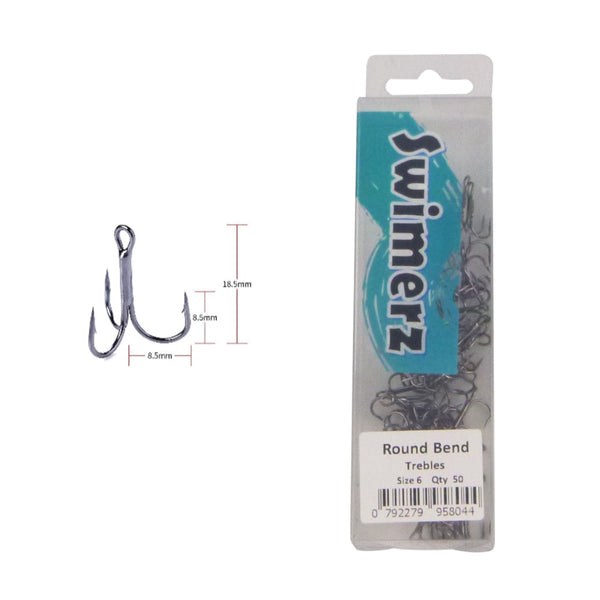 Swimerz Round Bend Trebles Size 6 Black Nickel 50 Pack Hooks